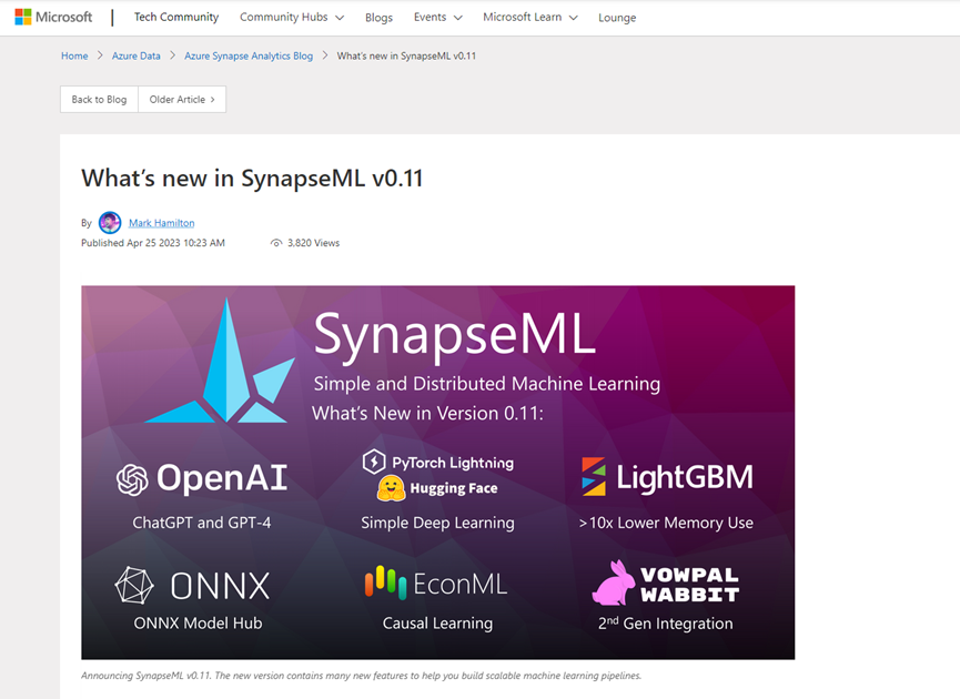 简化ChatGPT、GPT-4开发流程，微软发布开源SynapseML v0.11插图