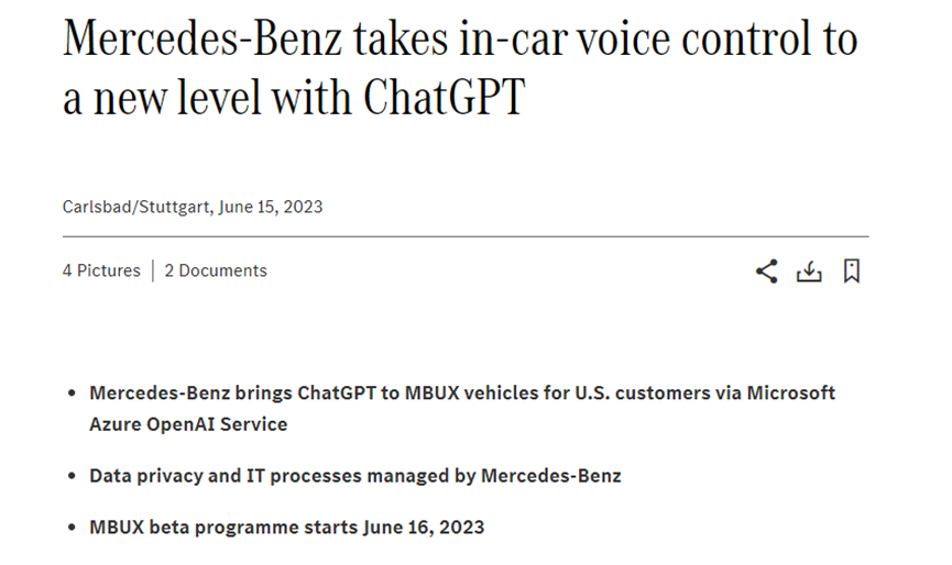 奔驰与微软合作将ChatGPT集成在90万辆汽车中，增强语音助手！插图