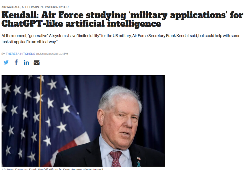 美国空军正研究ChatGPT等生成式AI，在军事领域的应用插图